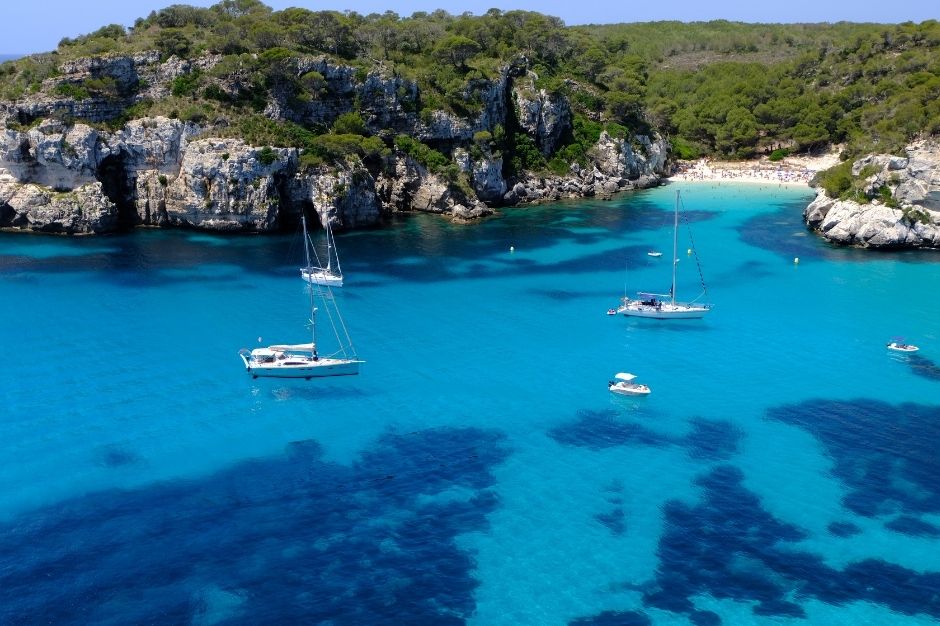 Beautiful blue sea on the coast of Menorca